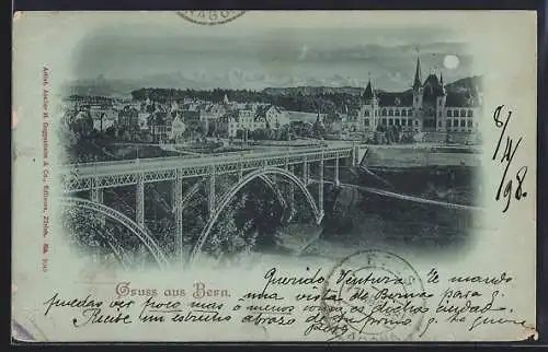 Mondschein-AK Bern, Teilansicht mit Brücke