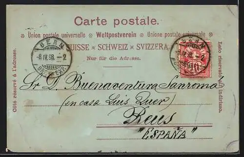 Mondschein-AK Bern, Teilansicht mit Brücke