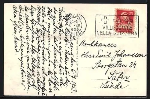 AK Valsolda, Oria, Uferpartie mit Bergen