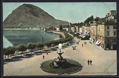 AK Lugano, Quai e Monte S. Salvatore, um 1900