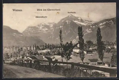 AK Weesen, Blick ins Glarnerland mit Glärnischkette und Rautispitz
