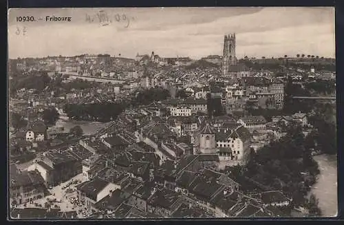 AK Fribourg, Teilansicht mit Kirche