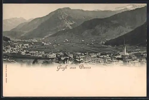 AK Davos, Teilansicht mit Bergen