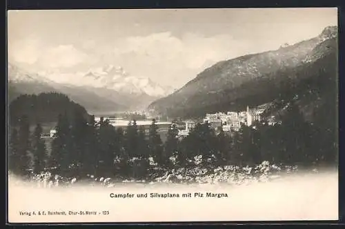 AK Campfer, Panorama mit Silvaplana und Piz Margna