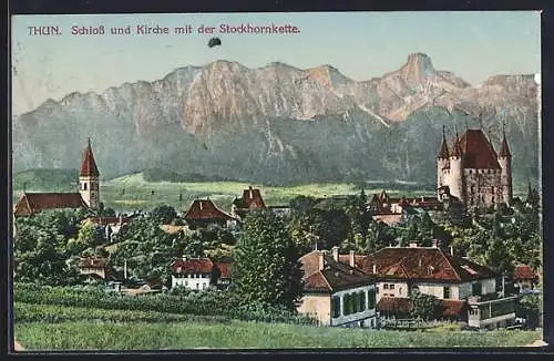 AK Thun, Schloss und Kirche mit der Stockhornkette