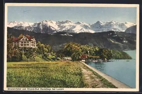 AK Luzern, Strand-Hotel und Strand-Bad Hermitage