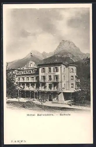 AK Schuls, Hotel Belvédère gegen die Berge