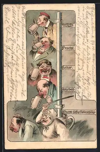 Lithographie Trinker erhält im Alter Schläge seiner Ehefrau, Barometer