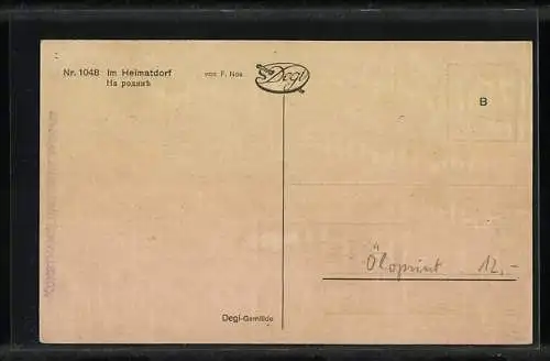 Ölgemälde-Imitations-AK Degi Nr. 1048: Im Heimatdorf, Paar auf einem Feld