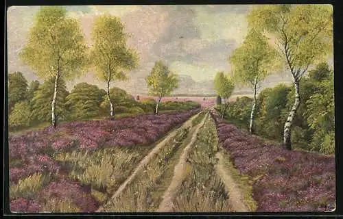 Ölgemälde-Imitations-AK Degi Nr. 1121: Strasse in der Heide