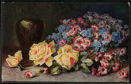 Ölgemälde-Imitations-AK Degi Nr. 1143: Blumen mit Vase