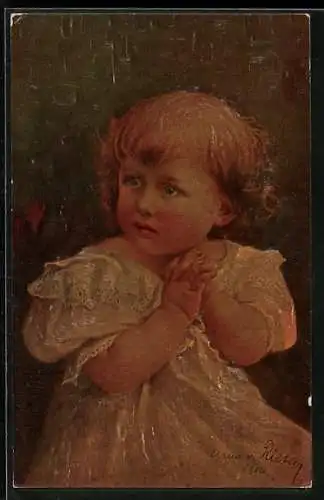 Ölgemälde-Imitations-AK Degi Nr. 585: Kind beim Abendgebet