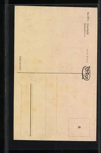 Ölgemälde-Imitations-AK Degi Nr. 570: Unschuld, Mädchen mit Nelkenstrauss