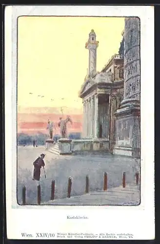 Künstler-AK Philipp + Kramer Nr. XXIV /10: Wien, Partie an der Karlskirche