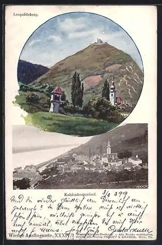 Künstler-AK Philipp + Kramer Nr. XXXIV /1: Kahlenbergerdorf, Panorama, Blick zum Leopoldsberg