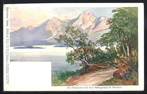 Künstler-AK Philipp + Kramer Nr. XXII /4: Faakersee, Blick über den See mit Mittagskogel