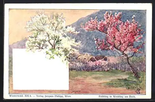 Künstler-AK Philipp + Kramer Nr. XIX /4: Weidling am Bach, Frühling in Weidling am Bach