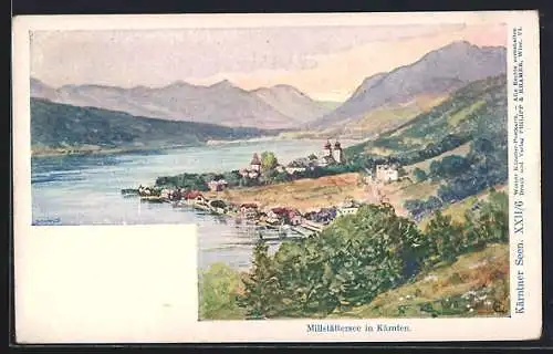 AK Millstatt, Ortsansicht mit See und Bergen