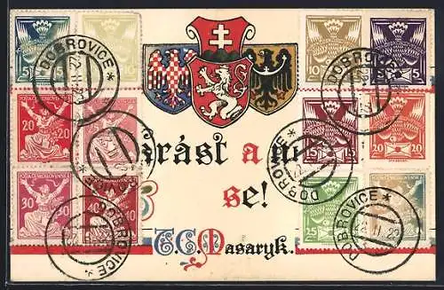 AK Wappen der Tschechoslowakei, Masaryk