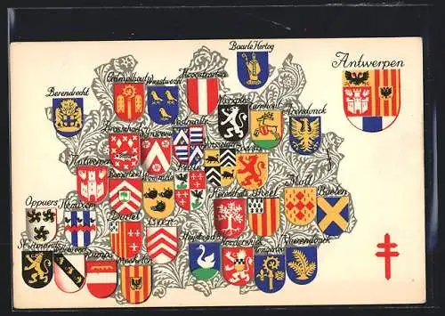 AK Wappen der belgischen Provinz Antwerpen und grösserer Ortschaften