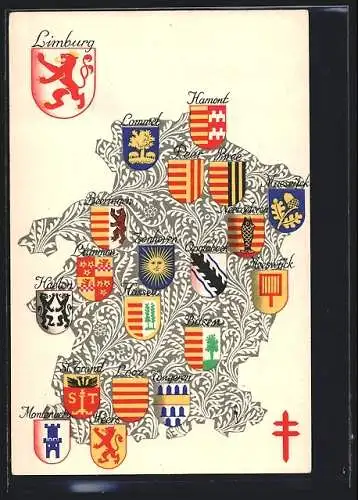 AK Wappenserie von Belgien: Wappen von Limburg und Umgebung