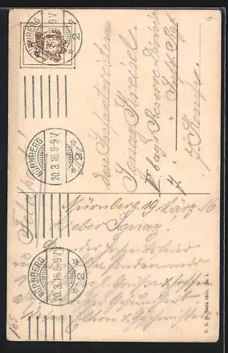 AK Wappen von Löwen flankiert, darunter Eichenlaub