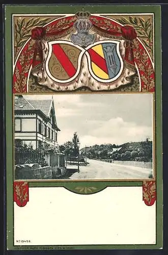 Präge-AK Zwei Wappen, Strassenpartie