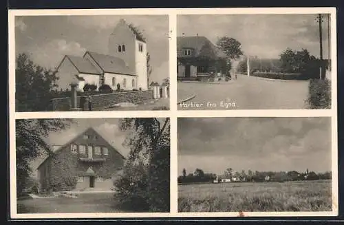 AK Egaa, Kirche, Strassenpartie, Gebäudeansicht, Panorama