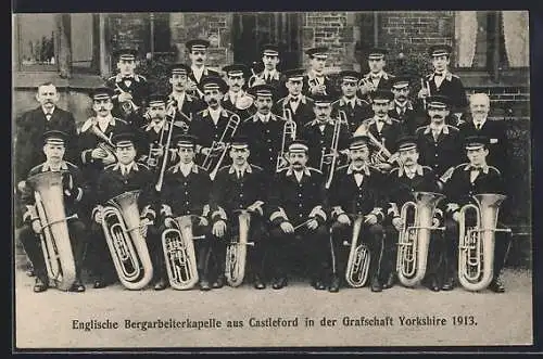 AK Castleford, Englische Bergarbeiterkapelle 1913
