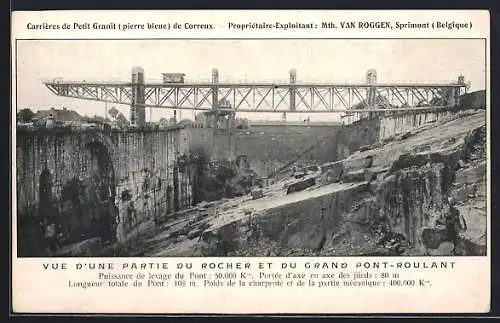 AK Sprimont, Carrières de Petit Granit de Correux, Vue d`une partie du rocher et du grand pont-roulant