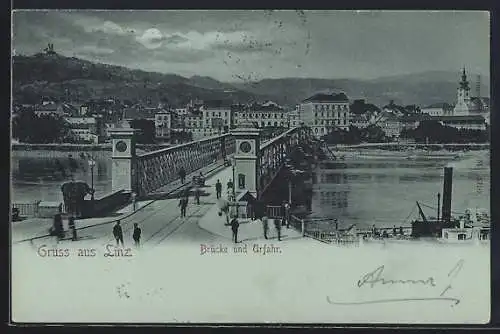 Mondschein-AK Linz, Brücke und Urfahr