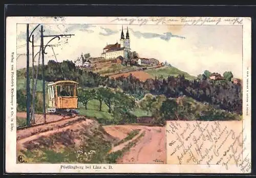 Künstler-AK Edward Harrison Compton: Linz, Pöstlingbergbahn (Elektr. Adhäsionsbetrieb), Verlag Philipp + Kramer