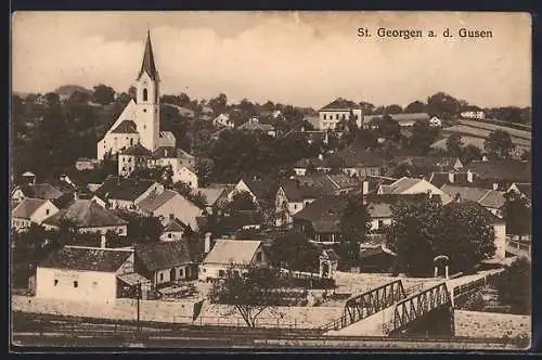 AK St. Georgen a. d. Gusen, Teilansicht mit Kirche