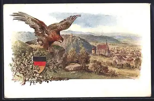 AK Mödling, Adler wacht über die Ortschaft, Wappen