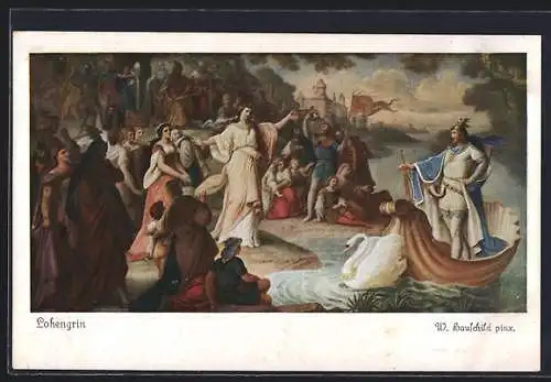 Künstler-AK W. Hauschild: Lohengrin, Das Schwanboot