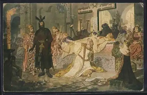 AK Kriemhild kniet an der Bahre Siegfrieds, Nibelungen