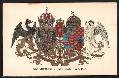 AK Nr.: 288, Das mittlere gemeinsame Wappen, Drachen und Engel, Rotes Kreuz