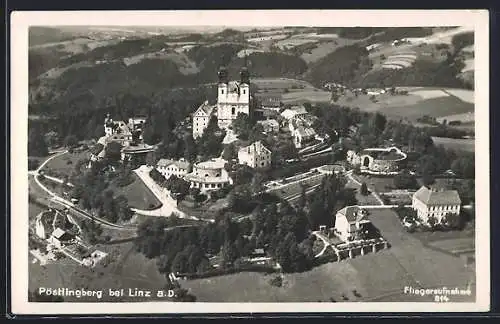 AK Linz, Kirche am Pöstlingberg, Fliegeraufnahme