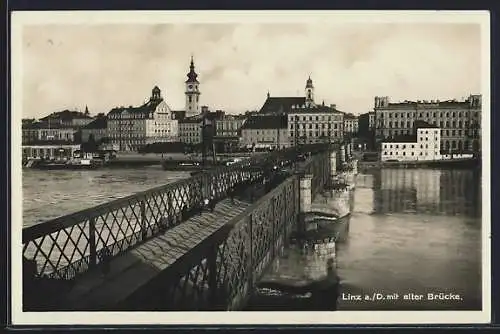 AK Linz, Ortspartie mit Brücke