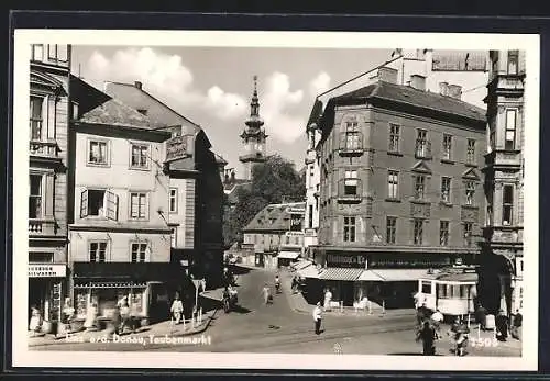 AK Linz an der Donau, Taubenmarkt mit Strassenbahn