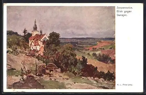 Künstler-AK Rotes Kreuz-Kriegsfürsorgeamt Nr.: 223, Zcepanowice, Blick gegen Dunajec