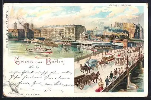 Künstler-AK Berlin, Bahnen auf der Jannowitzbrücke