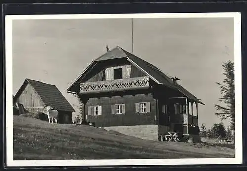 AK Kernstockhütte, Ortspartie mit Berghütte