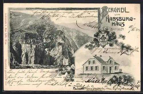 AK Habsburg-Haus, Raxalpe, Kahlmäuer, Wanderer, Wappen, Um 1900