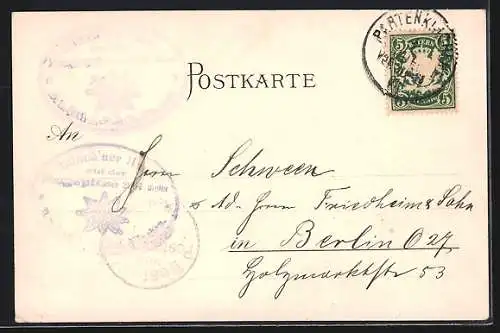 Lithographie Münchner Haus auf der Zugspitze, Berghütten mit Wanderer