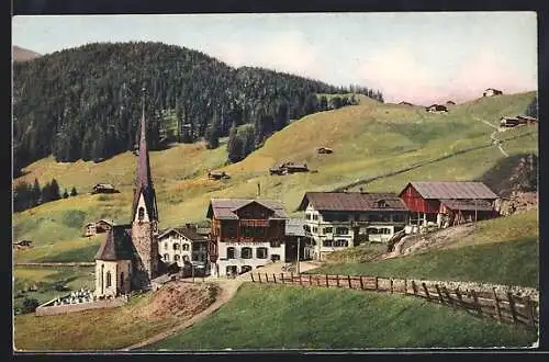 AK St. Antönien-Castels, Hotel Weisses Kreuz an der Kirche