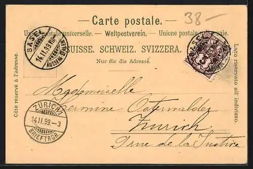 Mondschein-Lithographie Basel, Teilansicht mit Flusspartie