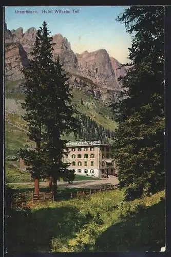 AK Urnerboden, Hotel Wilhelm Tell mit Berglandschaft