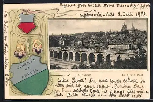 AK Lausanne, Le Grand Pont, Wappen-Passepartout