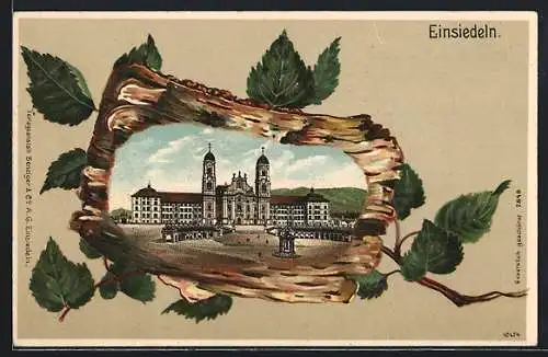 Lithographie Einsiedeln, Stift im Birkenrinde-Passepartout